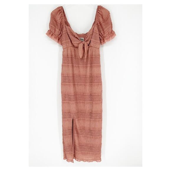 Show Me Your MuMu Honey Bun Tie Front Slit Leg Midi Dress M Pink - Picture 2 of 8